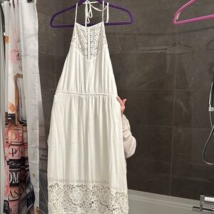 White Tiered Ruffled Halter Sundress